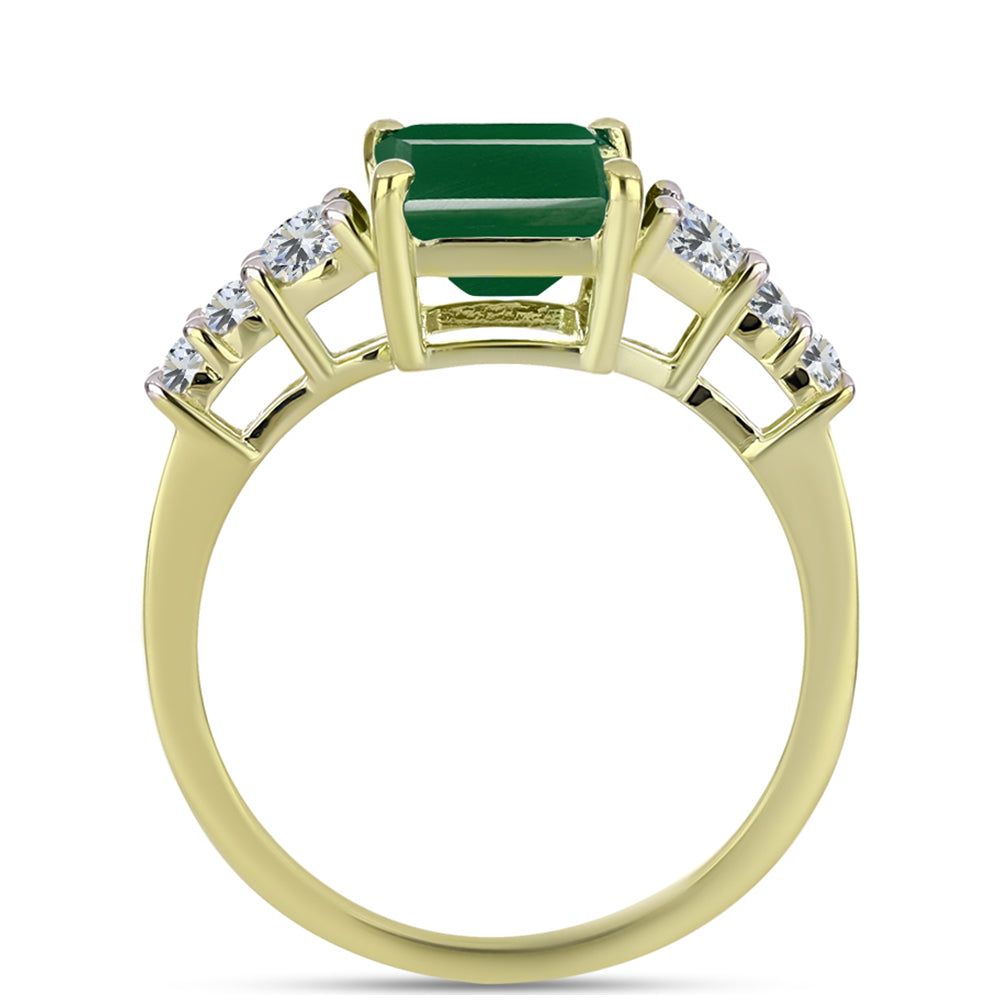 Anillo de Plata Bañada en Oro con Ágata Verde y Topacio Blanco 6 