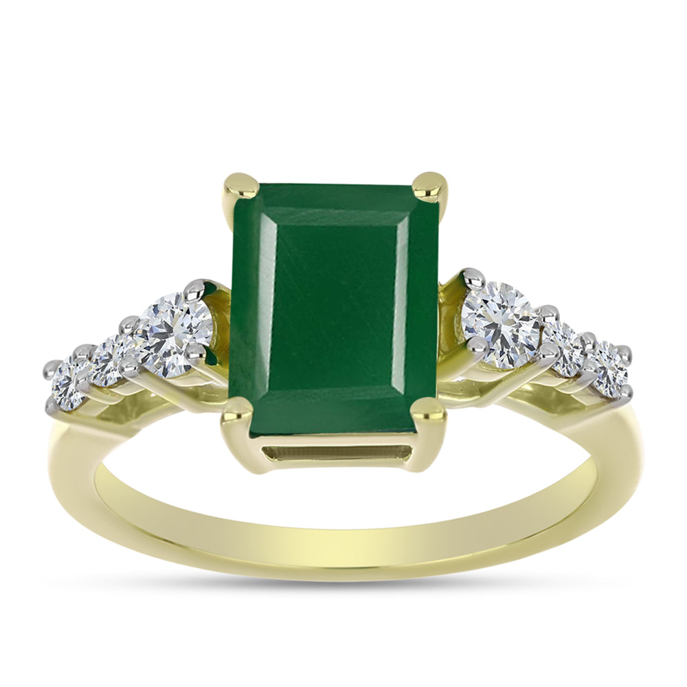 Anillo de Plata Bañada en Oro con Ágata Verde y Topacio Blanco 7 