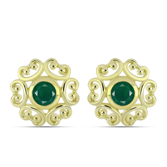 Pendientes de Plata Bañada en Oro con Ágata Verde