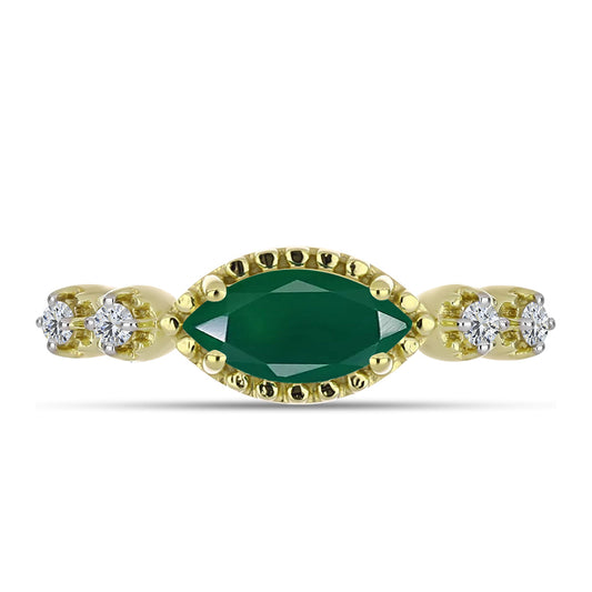 Anillo de Plata Bañada en Oro con Ágata Verde y Topacio Blanco