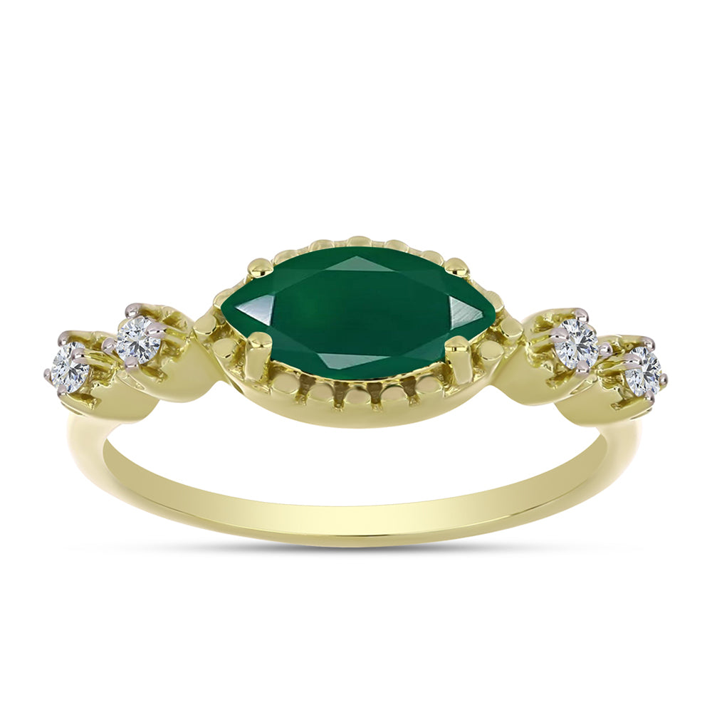 Anillo de Plata Bañada en Oro con Ágata Verde y Topacio Blanco 3 