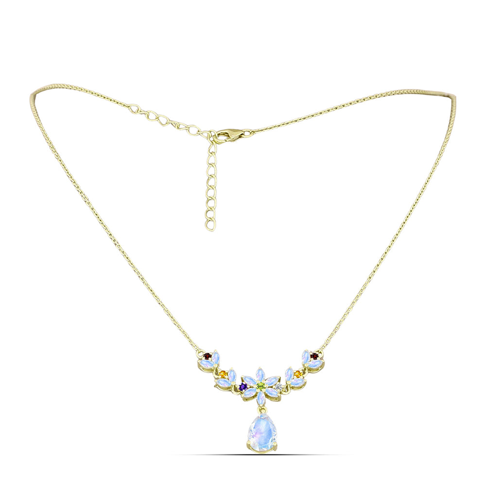 Collar de Plata Bañada en Oro con Piedra Lunar Arco Iris