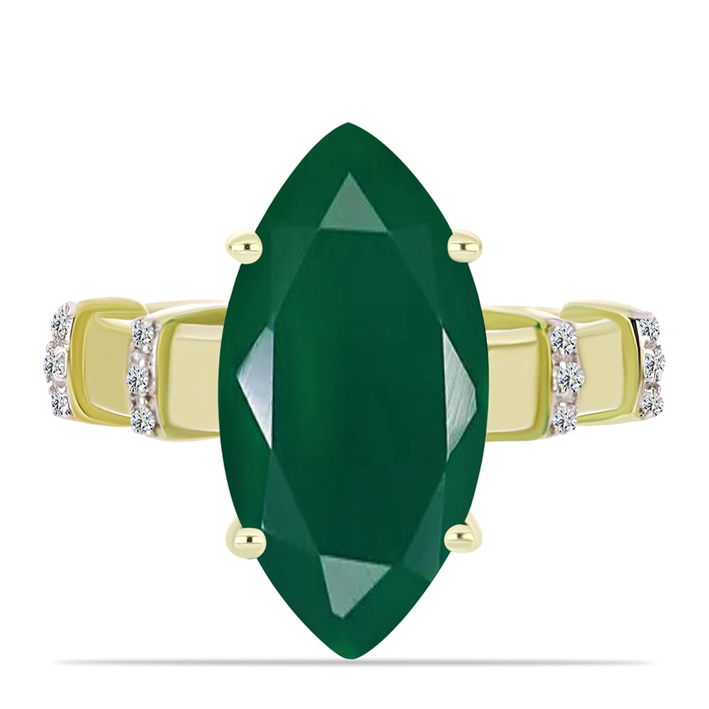 Anillo de Plata Bañada en Oro con Ágata Verde y Topacio Blanco 5 