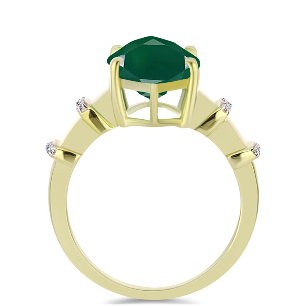 Anillo de Plata Bañada en Oro con Ágata Verde y Topacio Blanco 10 