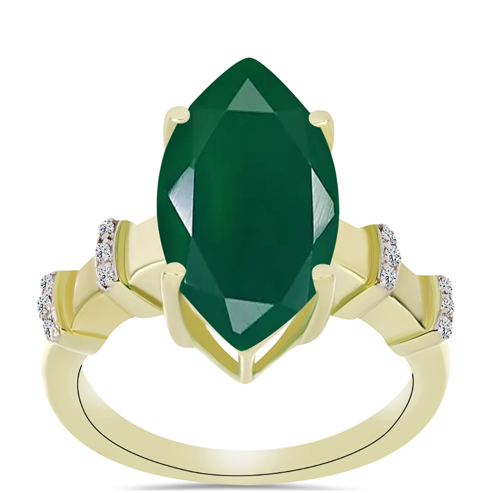 Anillo de Plata Bañada en Oro con Ágata Verde y Topacio Blanco 7 