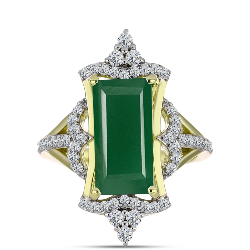 Anillo de Plata Bañada en Oro con Ágata Verde y Topacio Blanco 1 