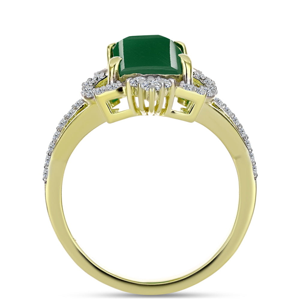 Anillo de Plata Bañada en Oro con Ágata Verde y Topacio Blanco