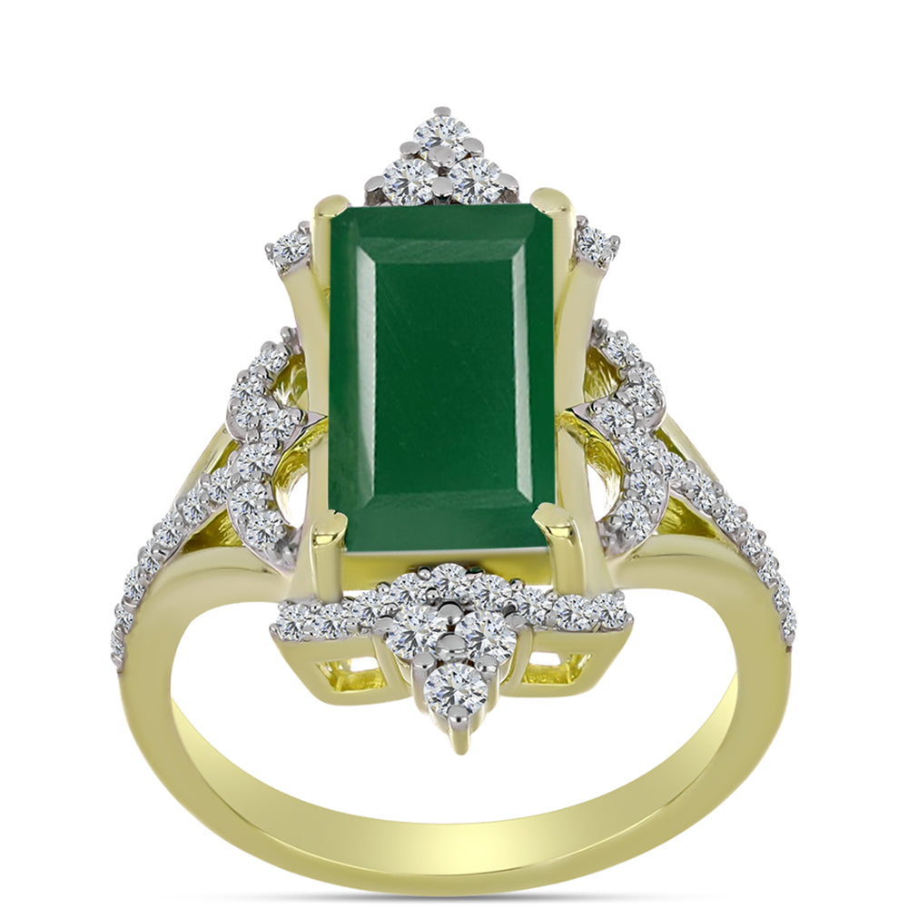 Anillo de Plata Bañada en Oro con Ágata Verde y Topacio Blanco 3 