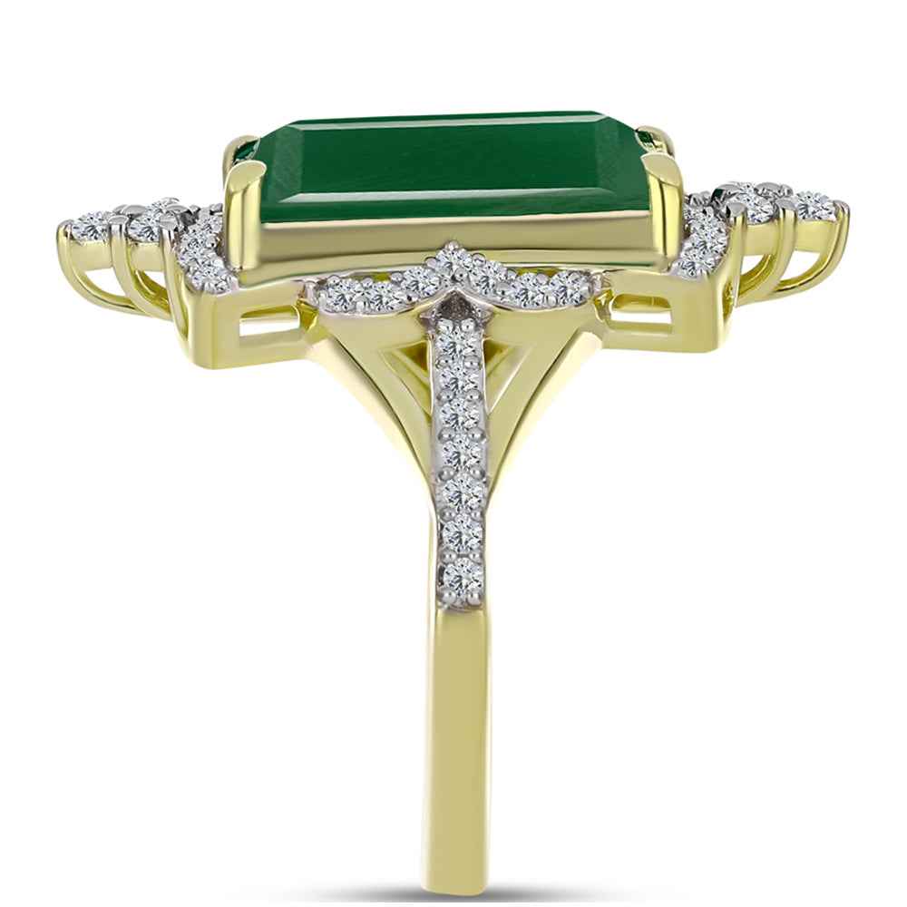 Anillo de Plata Bañada en Oro con Ágata Verde y Topacio Blanco