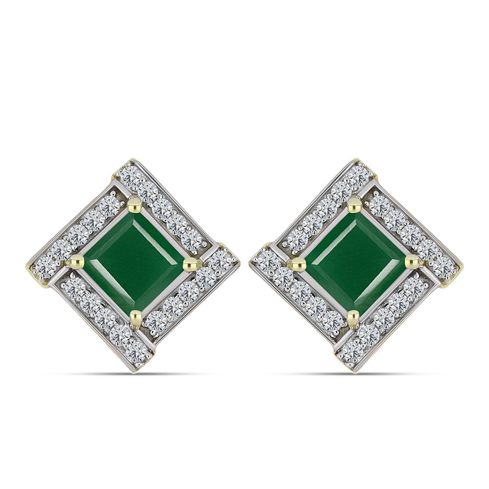 Pendientes de Plata Bañada en Oro con Ágata Verde y Topacio Blanco 1 