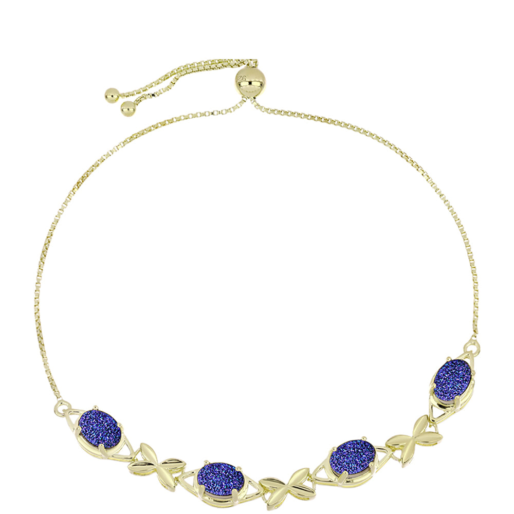 Pulsera de Plata Bañada en Oro con Drusa Purpura 4 