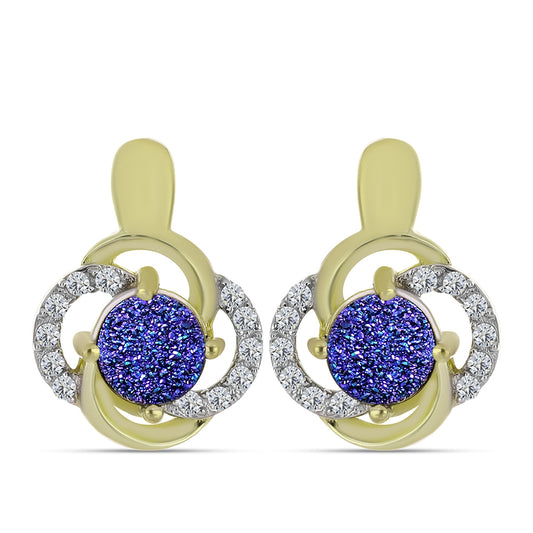 Pendientes de Plata Bañada en Oro con Drusa Purpura y Topacio Blanco