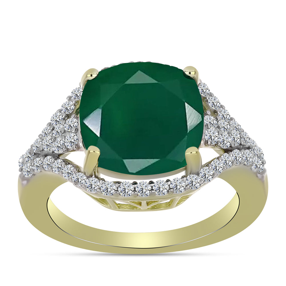 Anillo de Plata Bañada en Oro con Ágata Verde y Topacio Blanco 7 