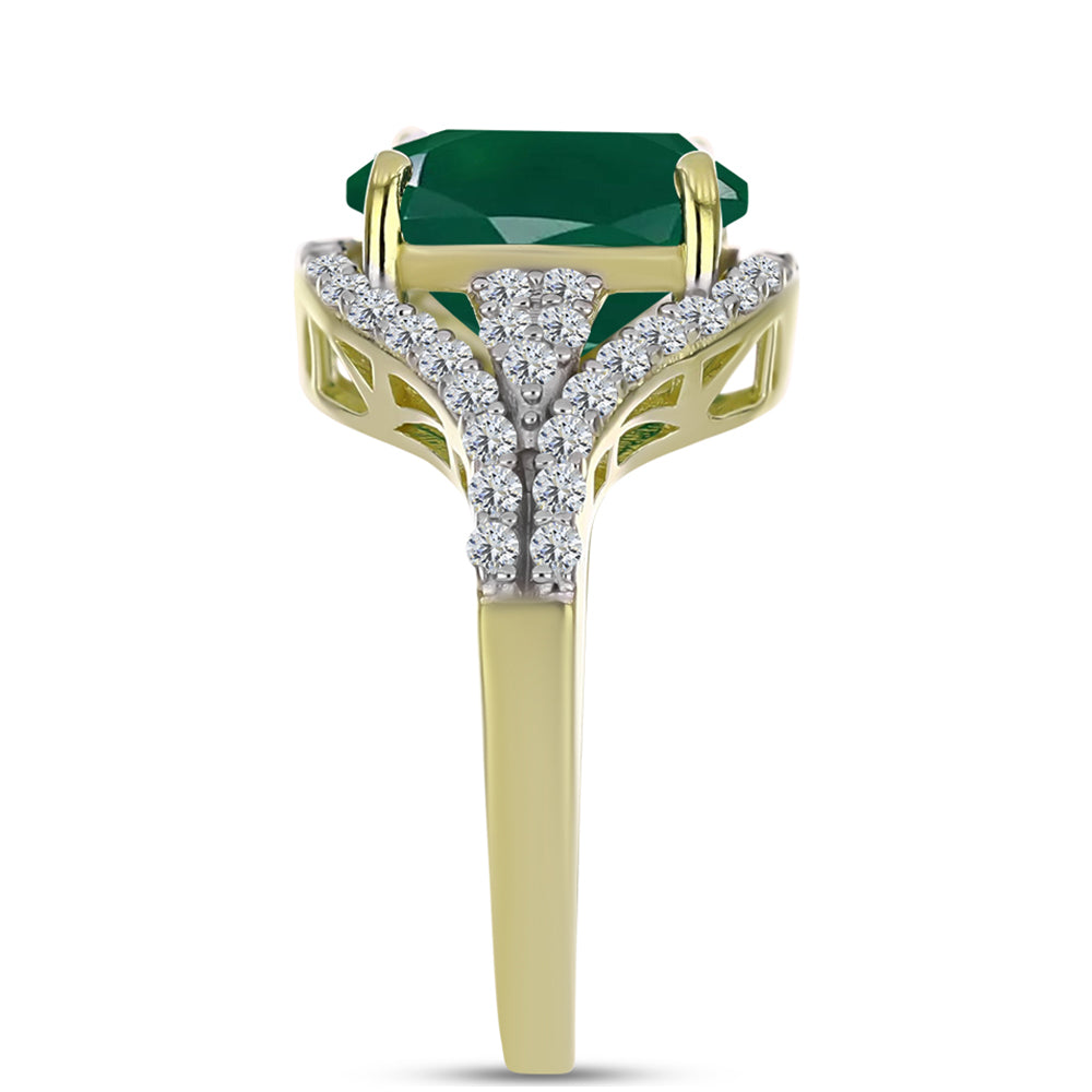 Anillo de Plata Bañada en Oro con Ágata Verde y Topacio Blanco 8 