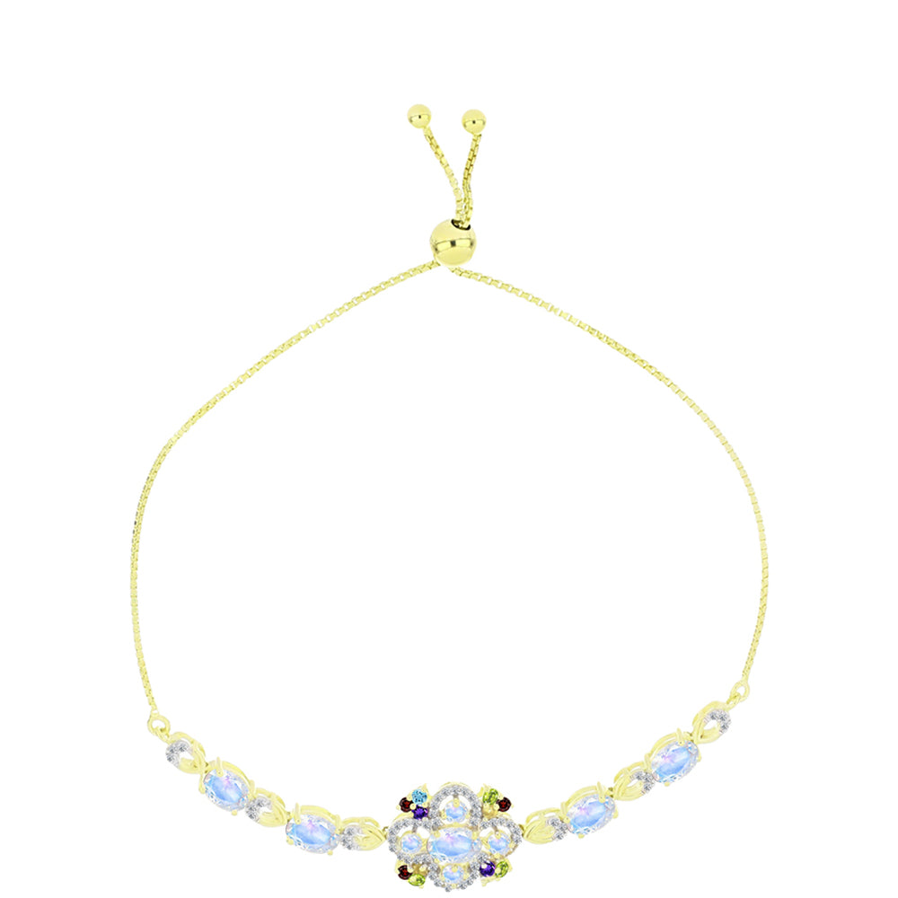 Pulsera de Plata Bañada en Oro con Piedra Lunar Arco Iris 6 