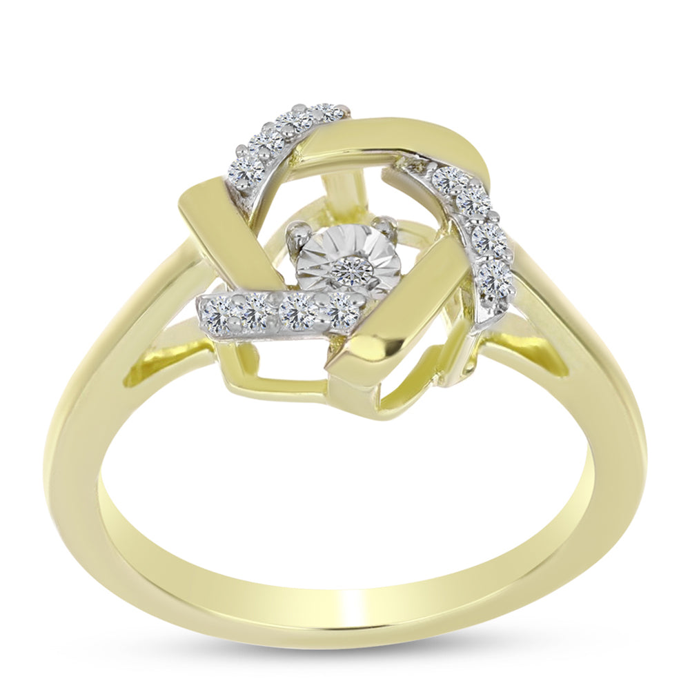 Anillo de Plata Bañada en Oro con Diamante blanco y Topacio Blanco 7 