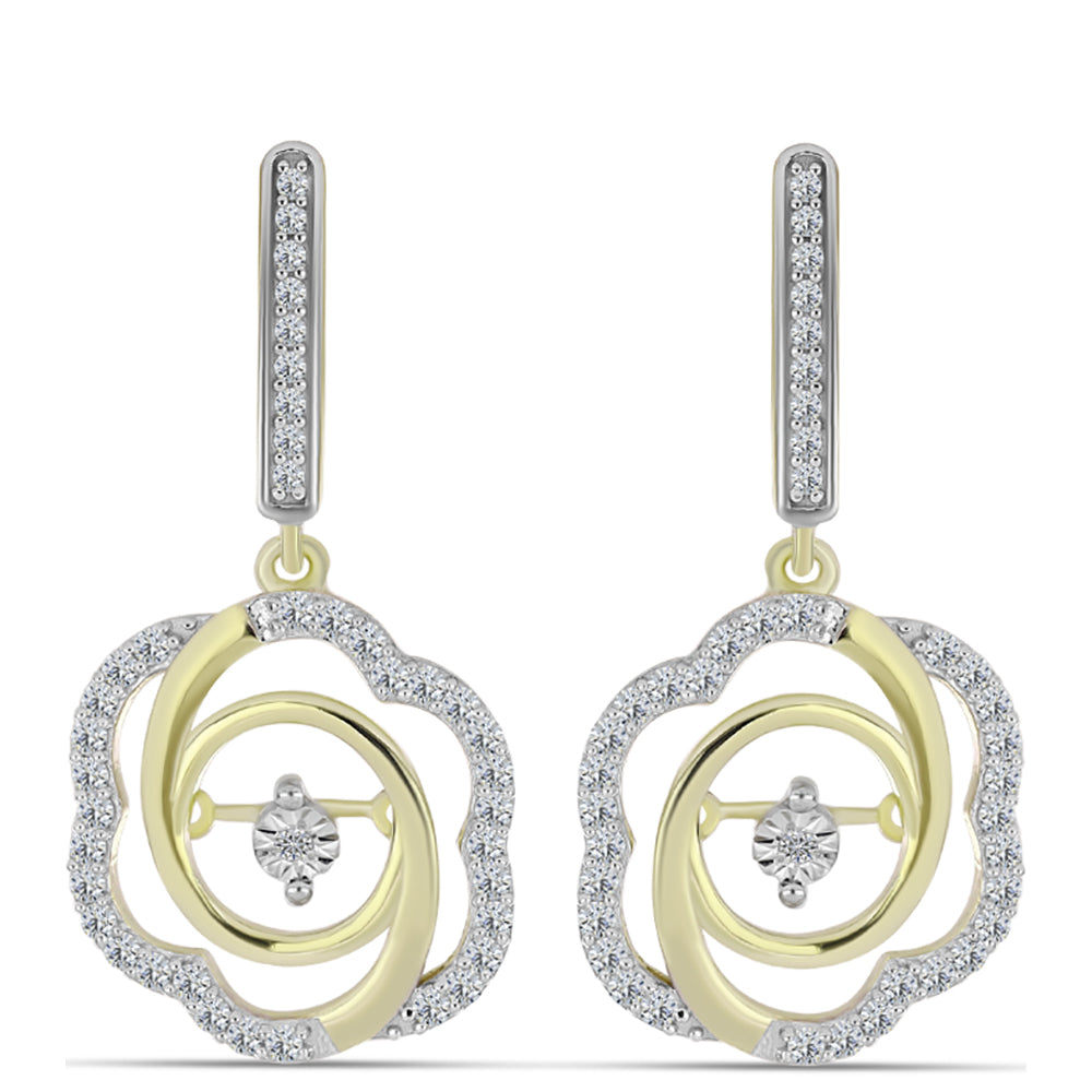Pendientes de Plata Bañada en Oro con Diamante blanco y Topacio Blanco 1 