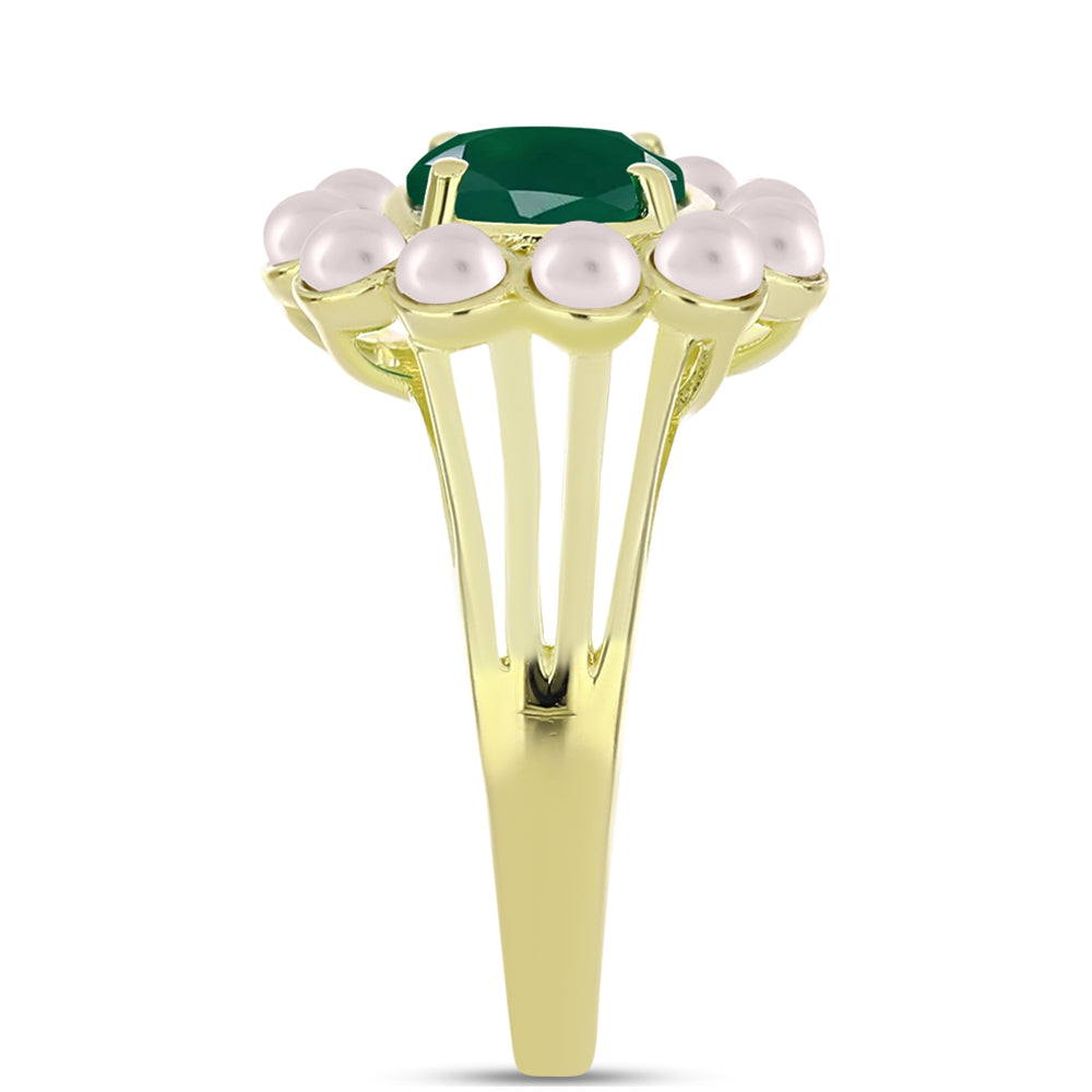 Anillo de Plata Bañada en Oro con Ágata Verde y Perla de Agua Dulce 4 