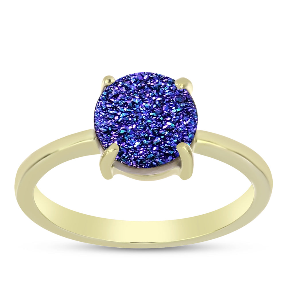 Anillo de Plata Bañada en Oro con Drusa Purpura