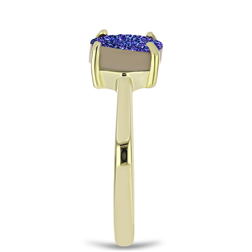 Anillo de Plata Bañada en Oro con Drusa Purpura 8 