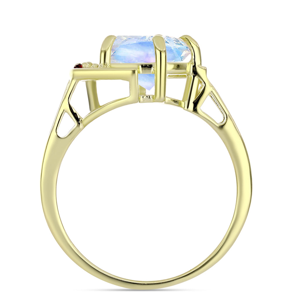 Anillo de Plata Bañada en Oro con Piedra Lunar Arco Iris y Amatista de Marruecos 2 