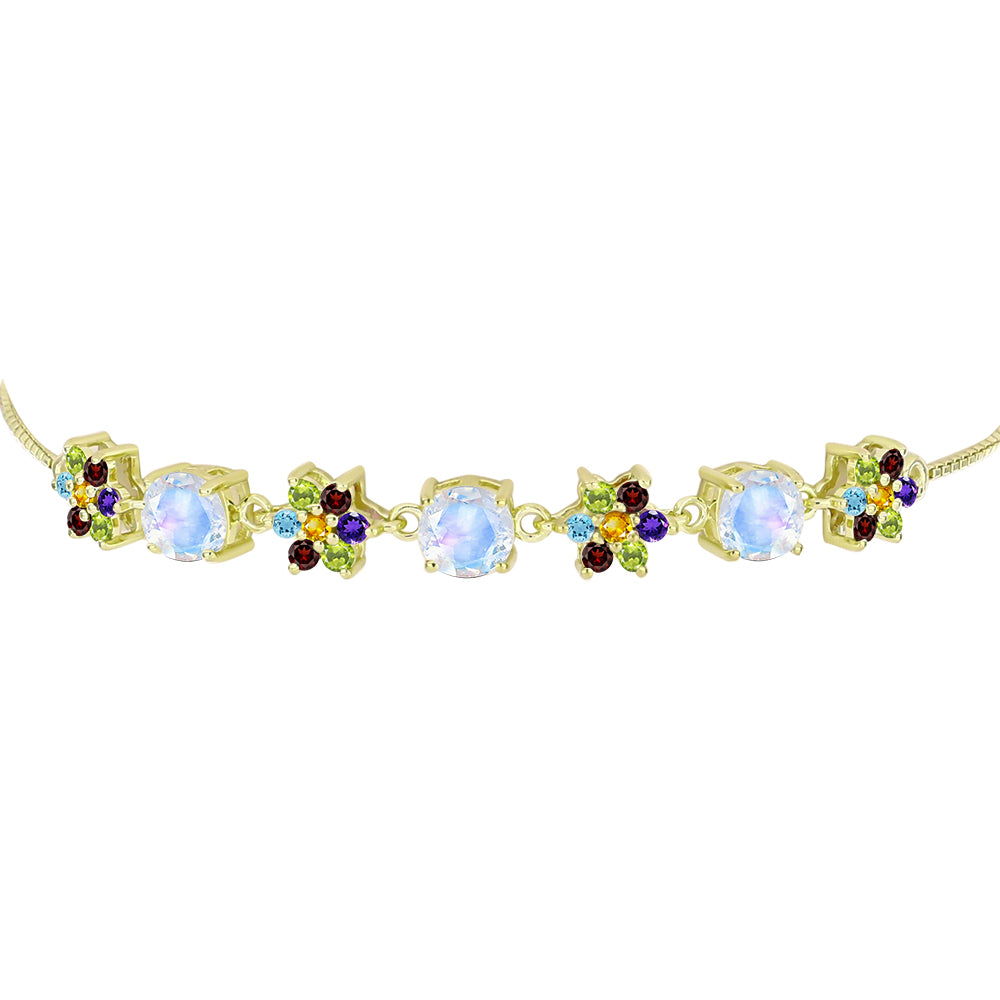 Pulsera de Plata Bañada en Oro con Piedra Lunar Arco Iris y Amatista de Marruecos 2 