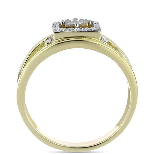 Anillo de Plata Bañada en Oro con Diamante blanco y Topacio Blanco