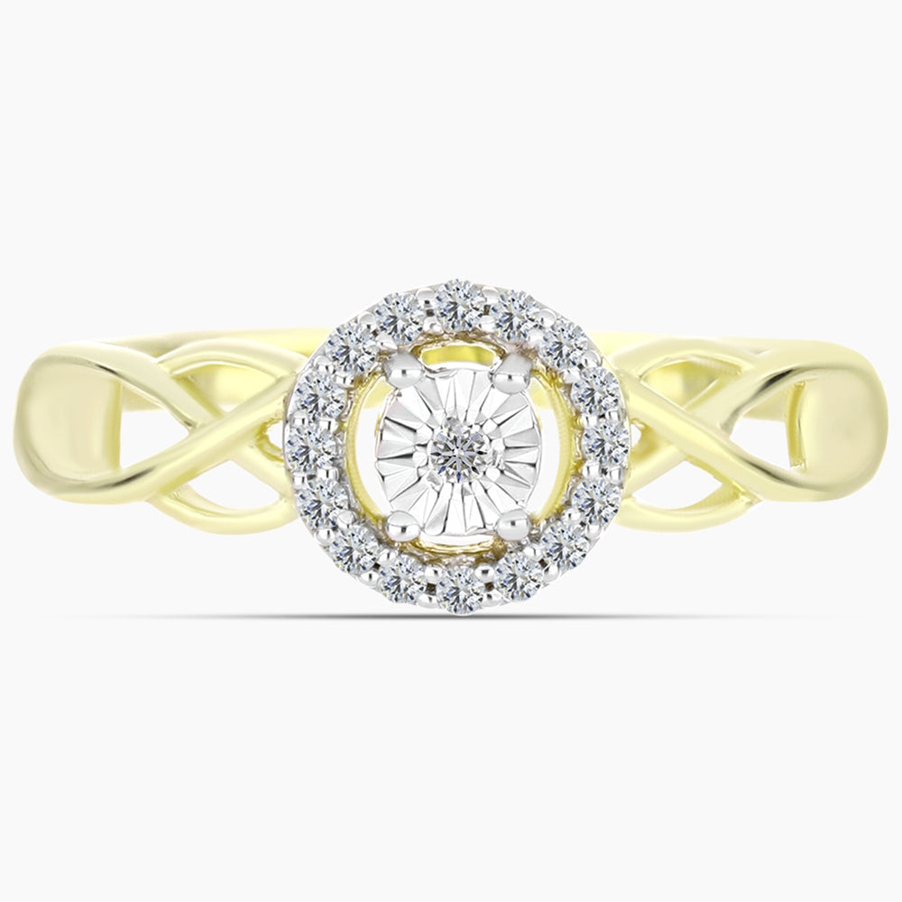 Anillo de Plata Bañada en Oro con Diamante blanco y Topacio Blanco