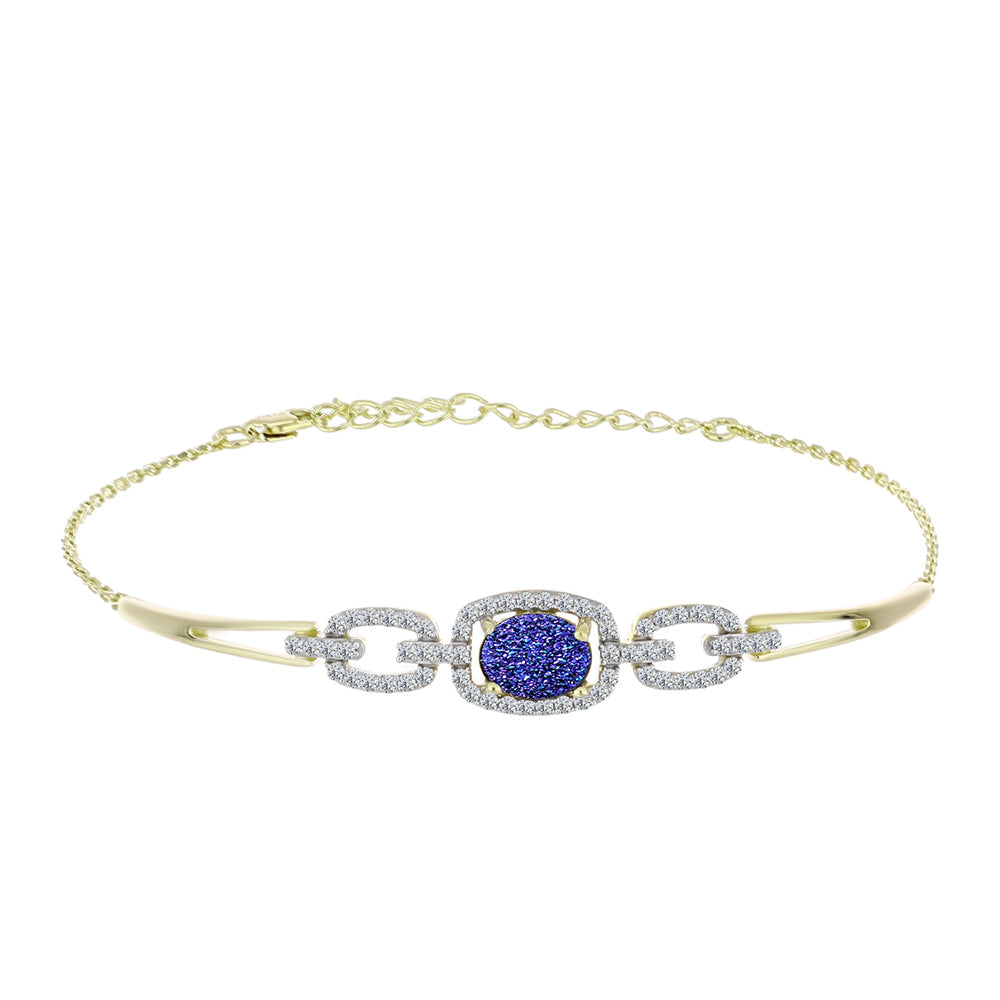Pulsera de Plata Bañada en Oro con Drusa Purpura y Topacio Blanco 2 