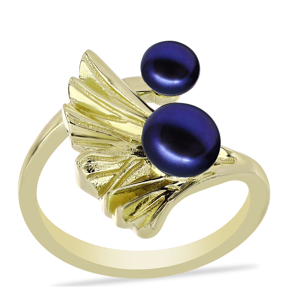 Anillo de Plata Bañada en Oro con Perla Negra de Agua dulce 7 
