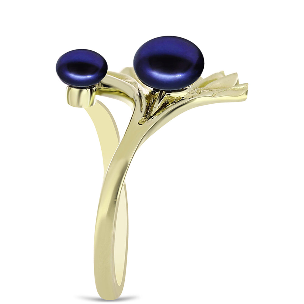 Anillo de Plata Bañada en Oro con Perla Negra de Agua dulce