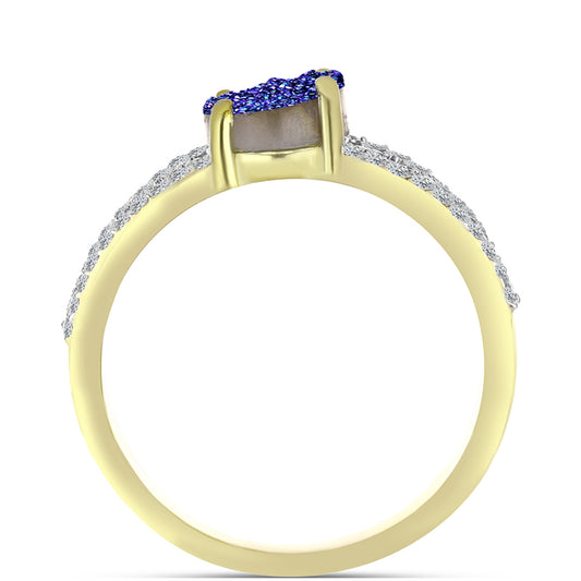 Anillo de Plata Bañada en Oro con Drusa Purpura y Topacio Blanco