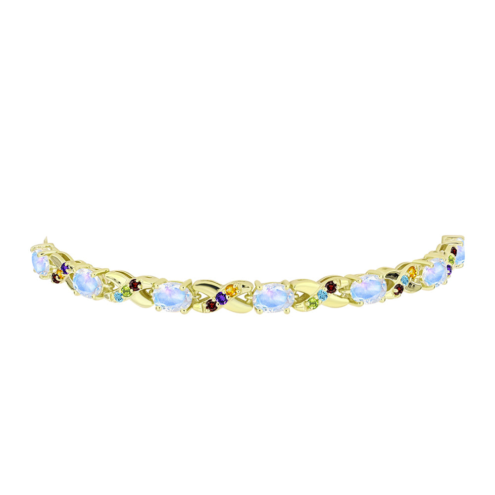 Pulsera de Plata Bañada en Oro con Piedra Lunar Arco Iris y Amatista de Marruecos 2 