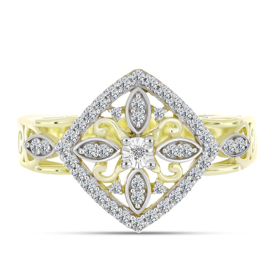 Anillo de Plata Bañada en Oro con Diamante blanco y Topacio Blanco