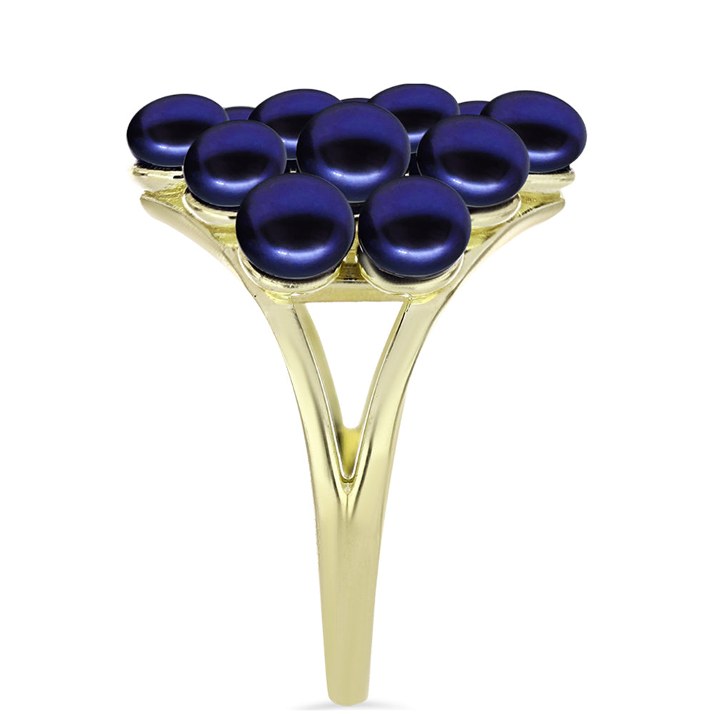 Anillo de Plata Bañada en Oro con Perla Negra de Agua dulce 8 