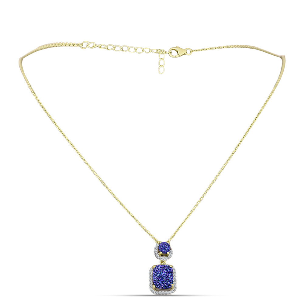 Collar de Plata Bañada en Oro con Drusa Purpura y Topacio Blanco