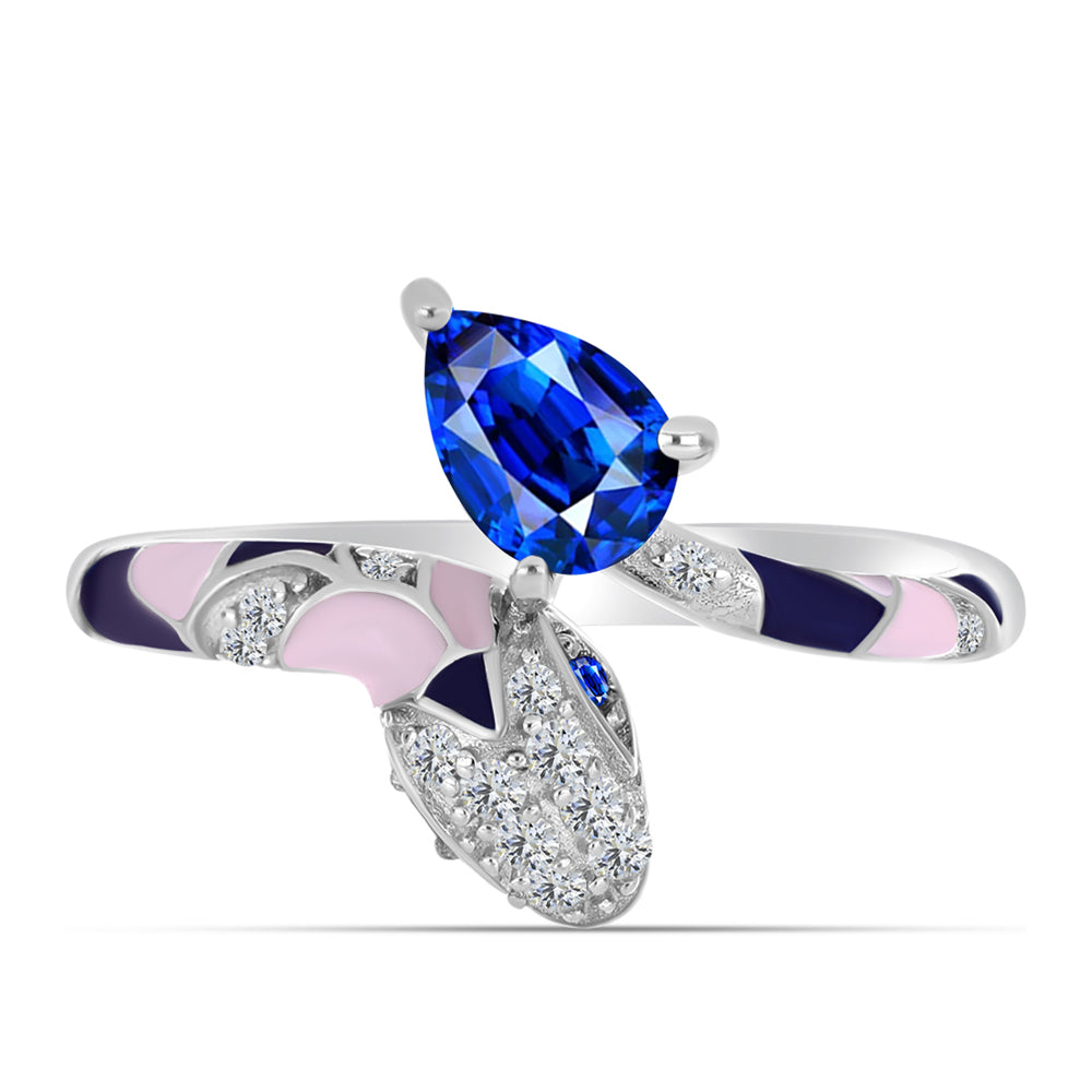 Anillo de Plata con Zafiro Azul Australiano y Topacio Blanco 5 