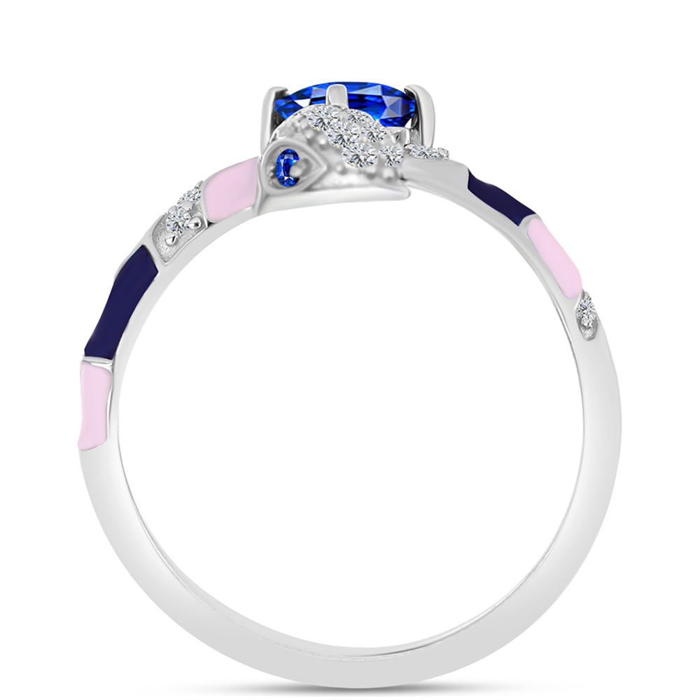 Anillo de Plata con Zafiro Azul Australiano y Topacio Blanco 6 