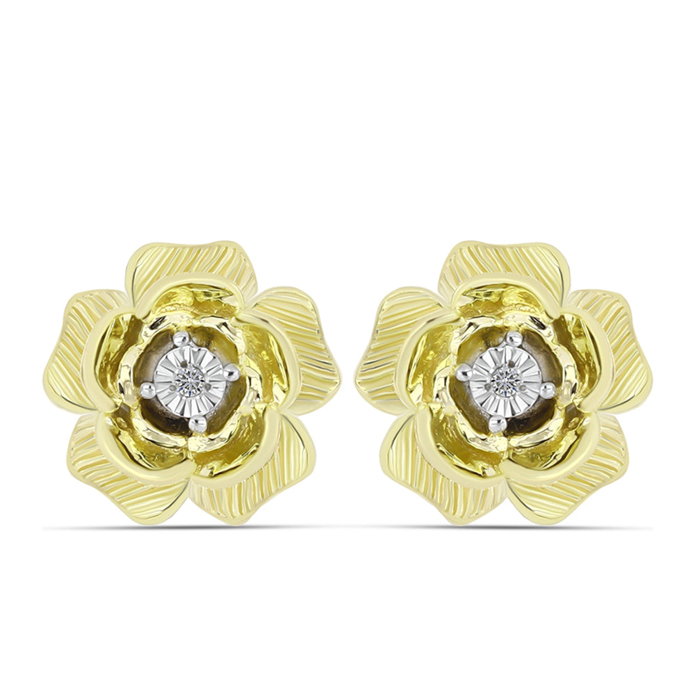 Pendientes de Plata Bañada en Oro con Diamante blanco