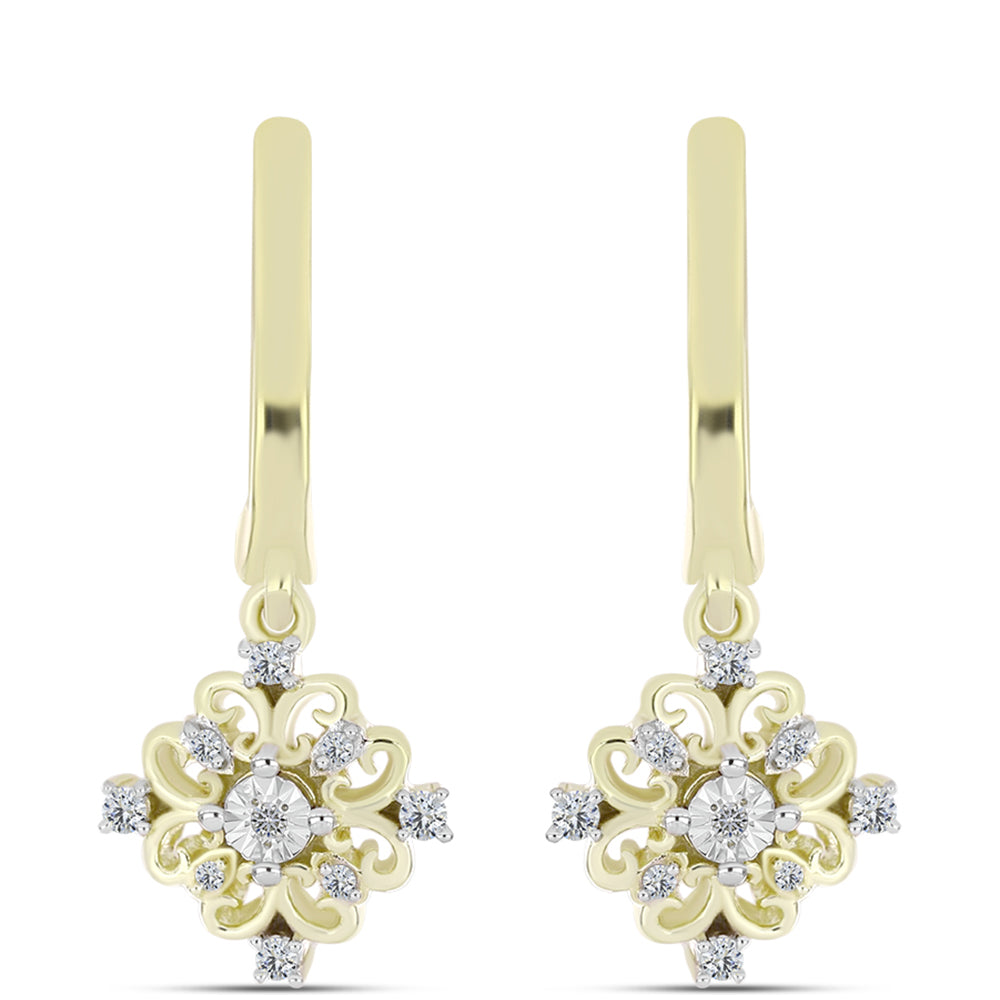 Pendientes de Plata Bañada en Oro con Diamante blanco y Topacio Blanco