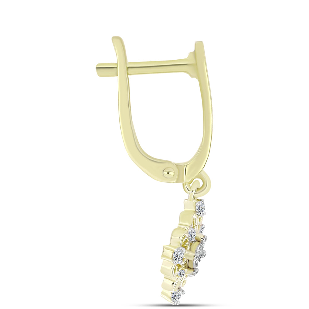 Pendientes de Plata Bañada en Oro con Diamante blanco y Topacio Blanco 2 