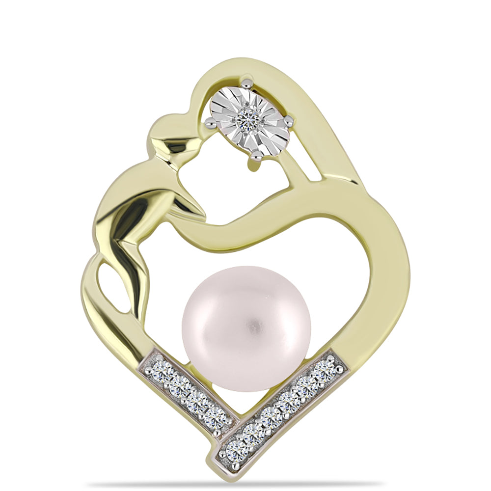 Colgante de Plata Bañada en Oro con Diamante blanco y Perla de Agua Dulce