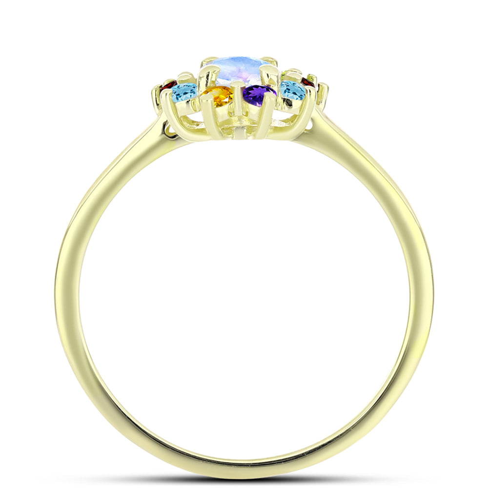 Anillo de Plata Bañada en Oro con Piedra Lunar Arco Iris y Amatista de Marruecos 6 