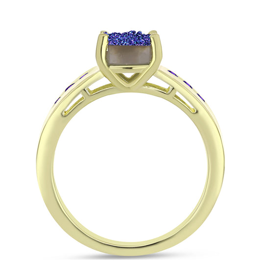Anillo de Plata Bañada en Oro con Drusa Purpura y Amatista de Marruecos
