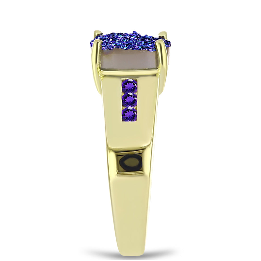 Anillo de Plata Bañada en Oro con Drusa Purpura y Amatista de Marruecos 8 