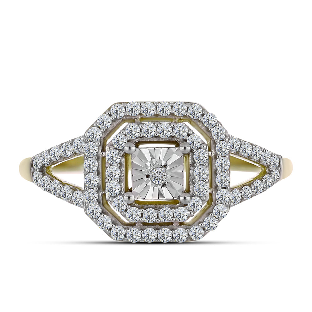 Anillo de Plata Bañada en Oro con Diamante blanco y Topacio Blanco