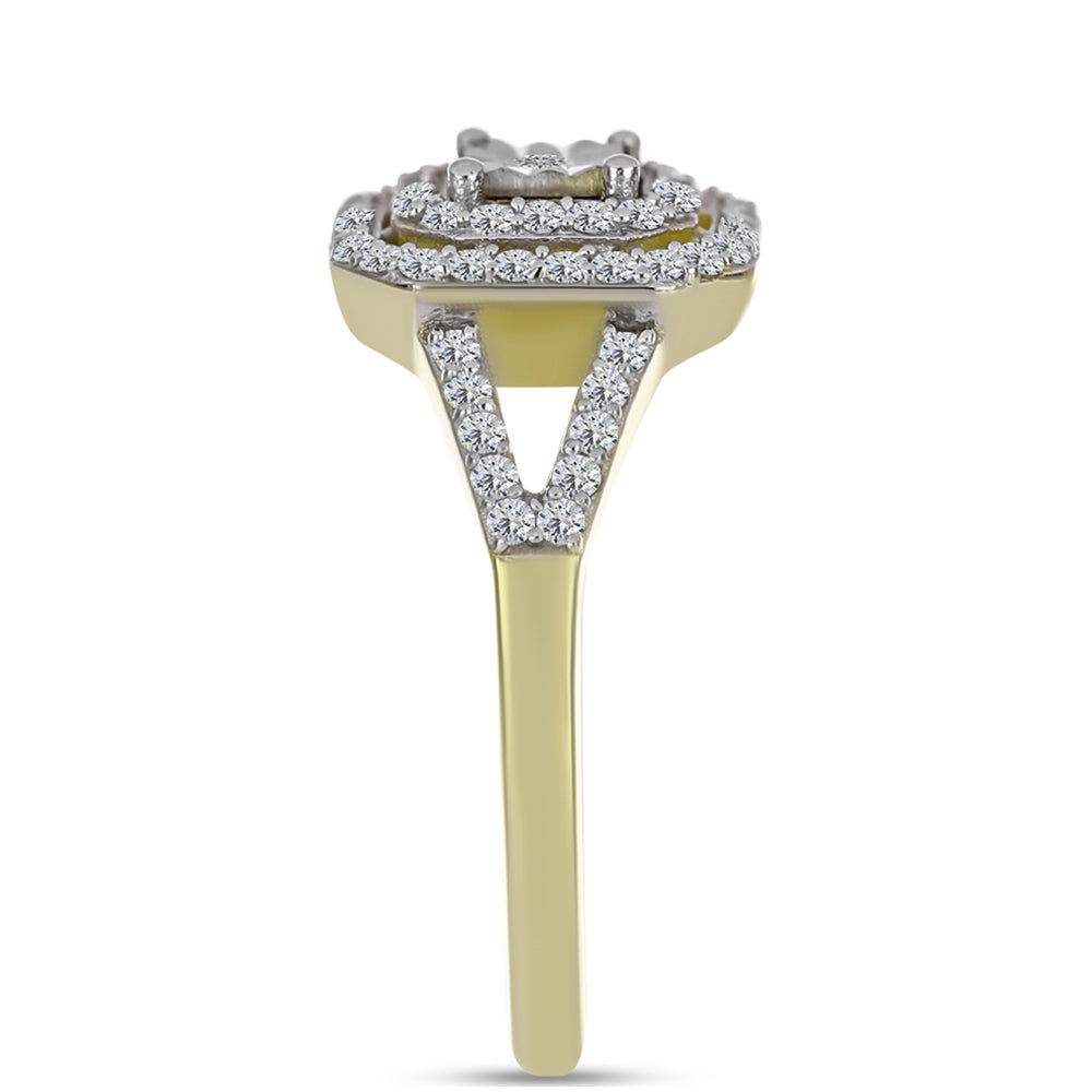 Anillo de Plata Bañada en Oro con Diamante blanco y Topacio Blanco 4 