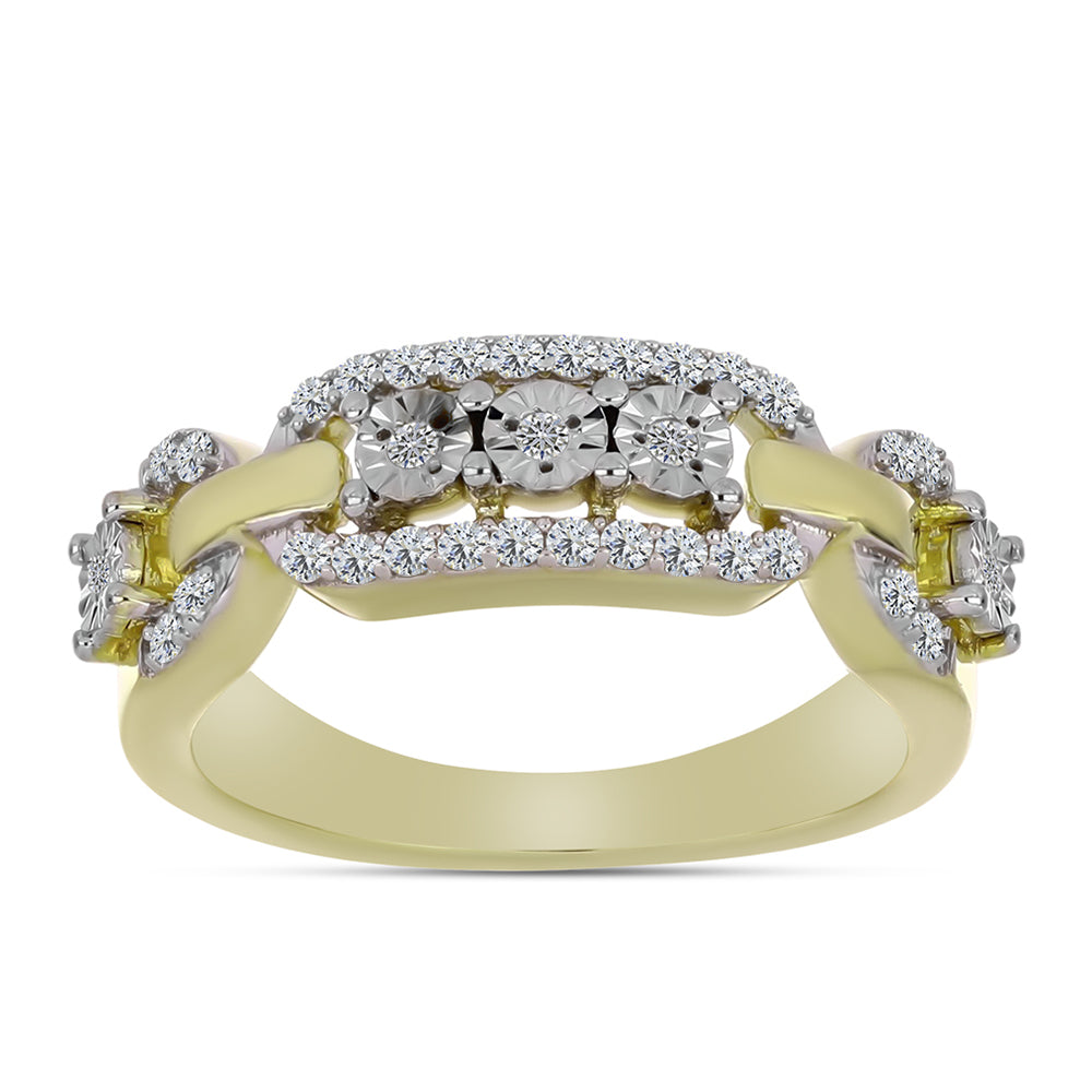Anillo de Plata Bañada en Oro con Diamante blanco y Topacio Blanco 7 