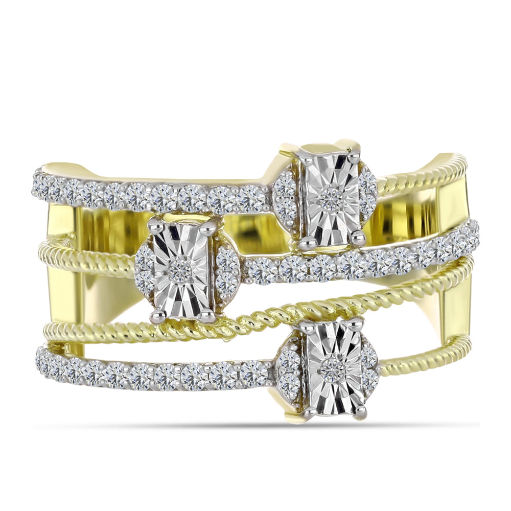 Anillo de Plata Bañada en Oro con Diamante blanco y Topacio Blanco 5 