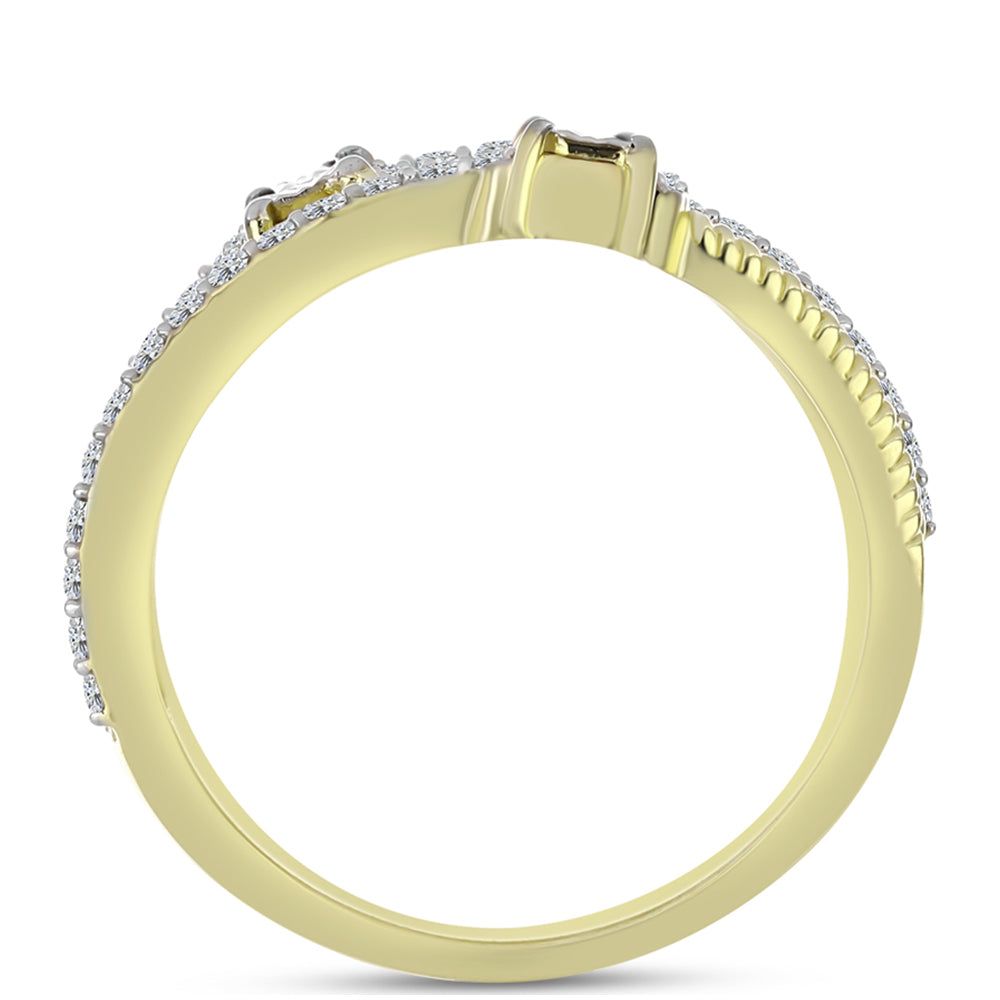 Anillo de Plata Bañada en Oro con Diamante blanco y Topacio Blanco 6 
